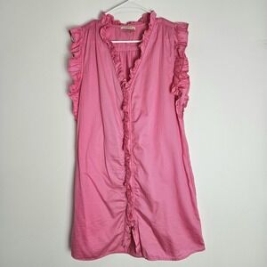 Stark X Dress Womens Sz M Ruffle V-Neck Cotton Pockets Mini‎ Bubblegum Pink USA